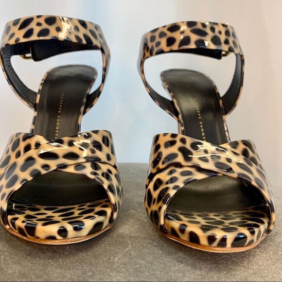 Giuseppe Zanotti Leopard cheetah animal print patent high heel sandals Sz 38.5 - Picture 7 of 13